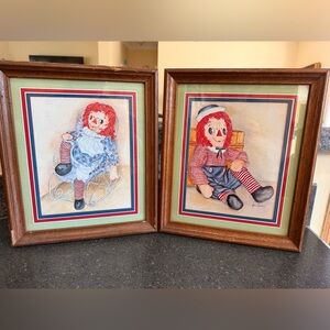 Vintage 1984 Ava Freeman Raggedy Ann & Andy Framed Prints Set of 2 Nursery Art
